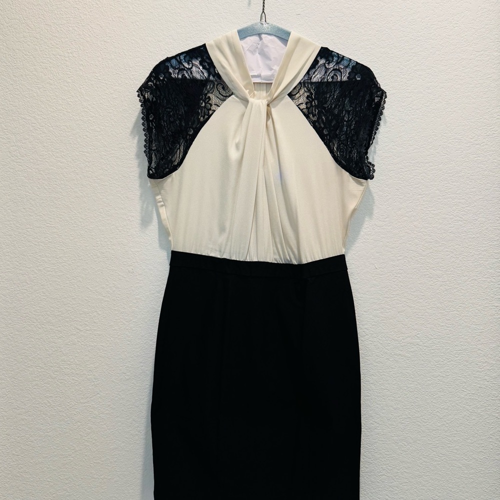 Elegant Black and Cream Lace Dress